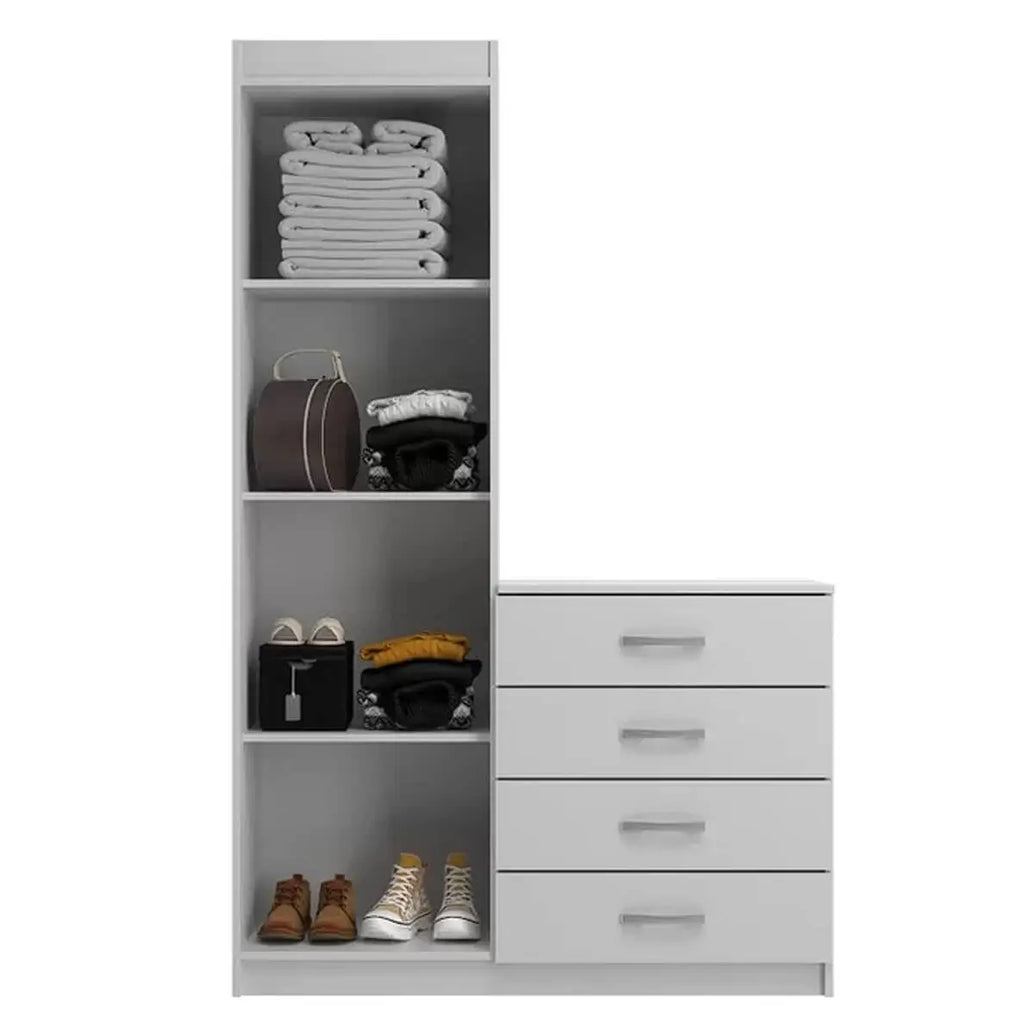 Cômoda Larissa 4 Gavetas 2 Portas Evidência — Branco — Vista do compartimento interno. Objetos decorativos não inclusos.