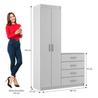 Cômoda Larissa 4 Gavetas 2 Portas Evidência — imagem técnica original com as medidas do móvel.