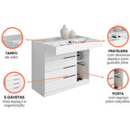 Cômoda ARV Sevilha Porta Joias 1 Porta 5 Gavetas Aramóveis — Branco — Tampo de vidro, porta-joias, gavetas e compartimento com porta. Objetos decorativos não inclusos.