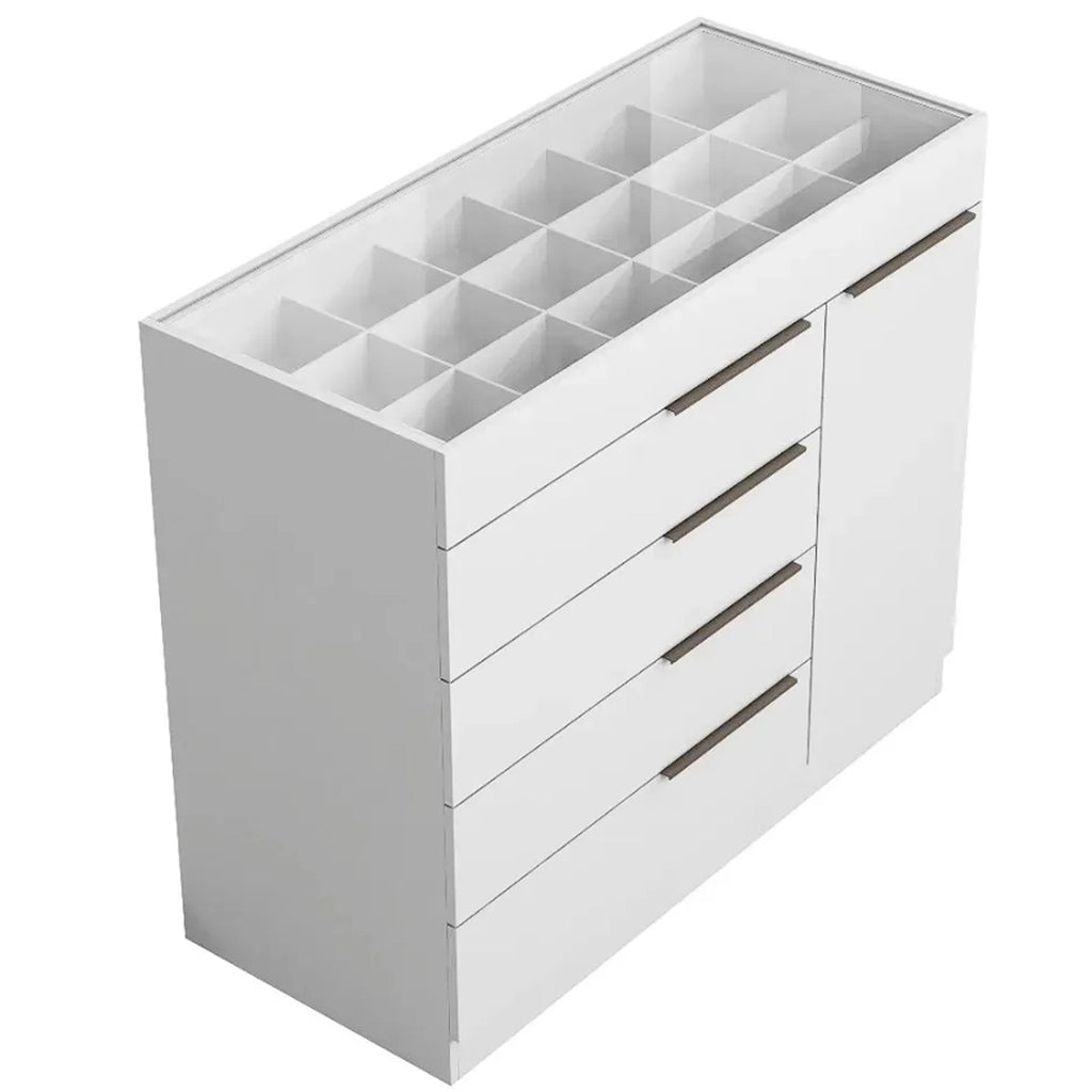 Cômoda ARV Sevilha Porta Joias 1 Porta 5 Gavetas Aramóveis — Branco — Vista superior do porta-joias com divisórias. Objetos decorativos não inclusos.