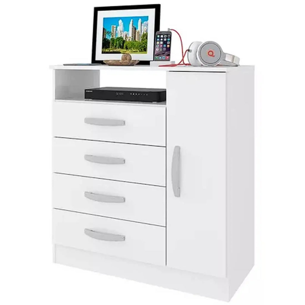 Cômoda Delta 4 Gavetas 1 Porta Atualle — Branco