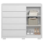 Cômoda Duetto Sapateira 5 Gavetas 1 Porta Albatroz — Branco — Vista do compartimento interno. Objetos decorativos não inclusos.