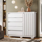 Cômoda Duetto Sapateira 5 Gavetas 1 Porta Albatroz — Branco — Vista adicional do produto. Objetos decorativos não inclusos.