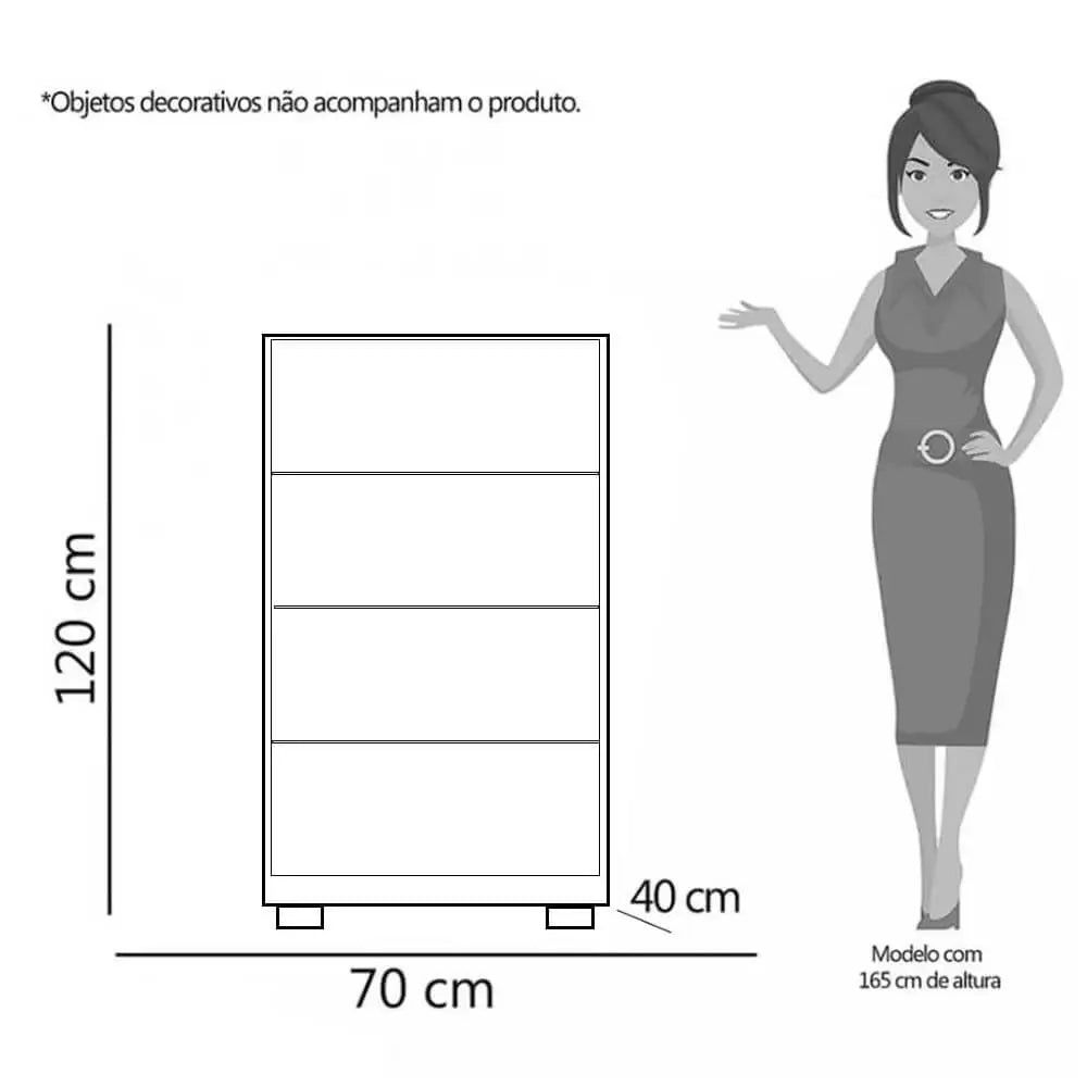 Cômoda Sole 4 Gavetas Albatroz — imagem técnica original com as medidas do móvel.