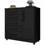 Cômoda Vitória 5 Gavetas 1 Porta Rud Rack — Preto