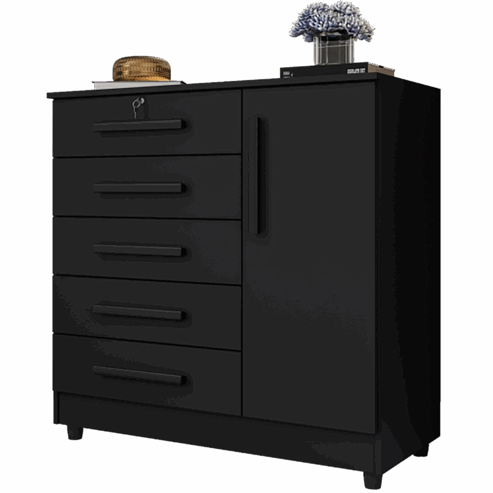 Cômoda Vitória 5 Gavetas 1 Porta Rud Rack — Preto