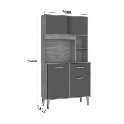 Armário de Cozinha Dália 90 cm 4 Portas 1 Gaveta Cinamomo/Grafite – Fellicci — detalhes do produto