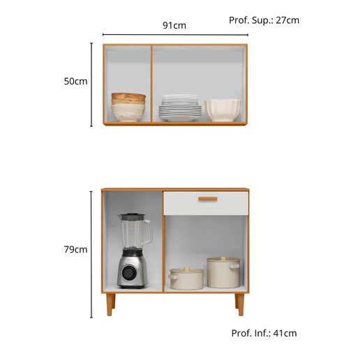 Armário de Cozinha Ester 91 cm 5 Portas 1 Gaveta Freijó UV/Off Acetinado – Poliman — detalhes do produto
