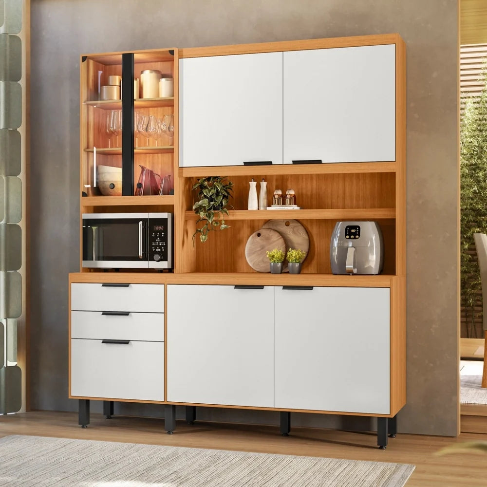 Armário de Cozinha Murano 182 cm 7 Portas 2 Gavetas Freijó UV/Off Acetinado – Poliman — detalhes do produto