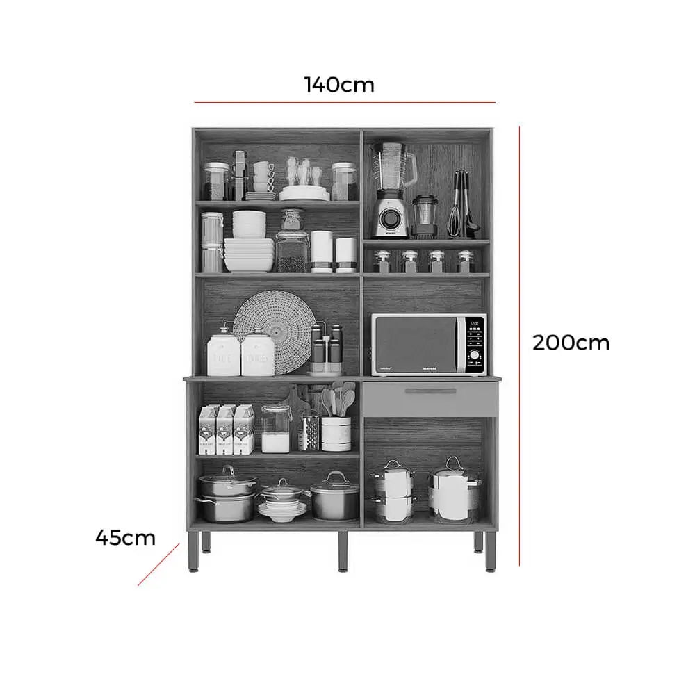Armário de Cozinha New Siena 140 cm 6 Portas 1 Gaveta Cinamomo/Off White – Salleto — detalhes do produto