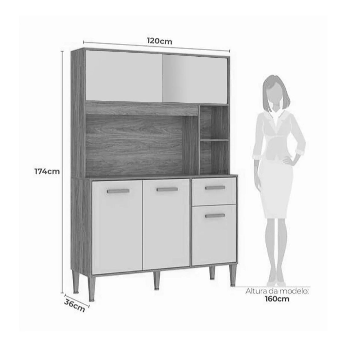 Armário de Cozinha Pérola 120 cm 5 Portas 1 Gaveta Cinamomo/Grafite – Fellicci — detalhes do produto