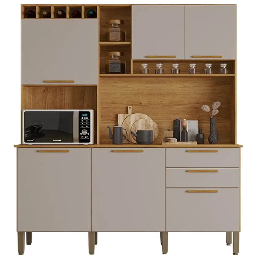 Armário de Cozinha Topázio 167 cm 6 Portas 2 Gavetas Cinamomo/Off White – Salleto — vista do produto