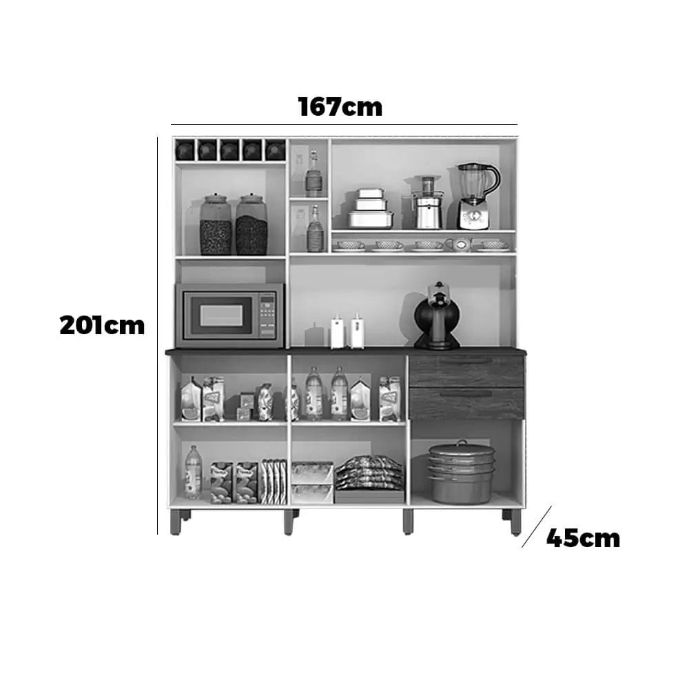 Armário de Cozinha Topázio 167 cm 6 Portas 2 Gavetas Cinamomo/Off White – Salleto — detalhes do produto