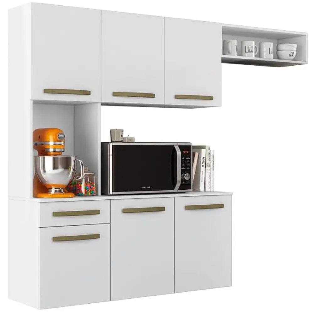 Cozinha Suspensa Belíssima 165 cm 6 Portas 1 Gaveta Branco – Fiorello — vista do produto