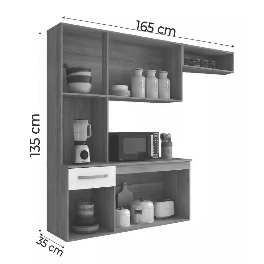 Cozinha Suspensa Belíssima 165 cm 6 Portas 1 Gaveta Branco – Fiorello — detalhes do produto