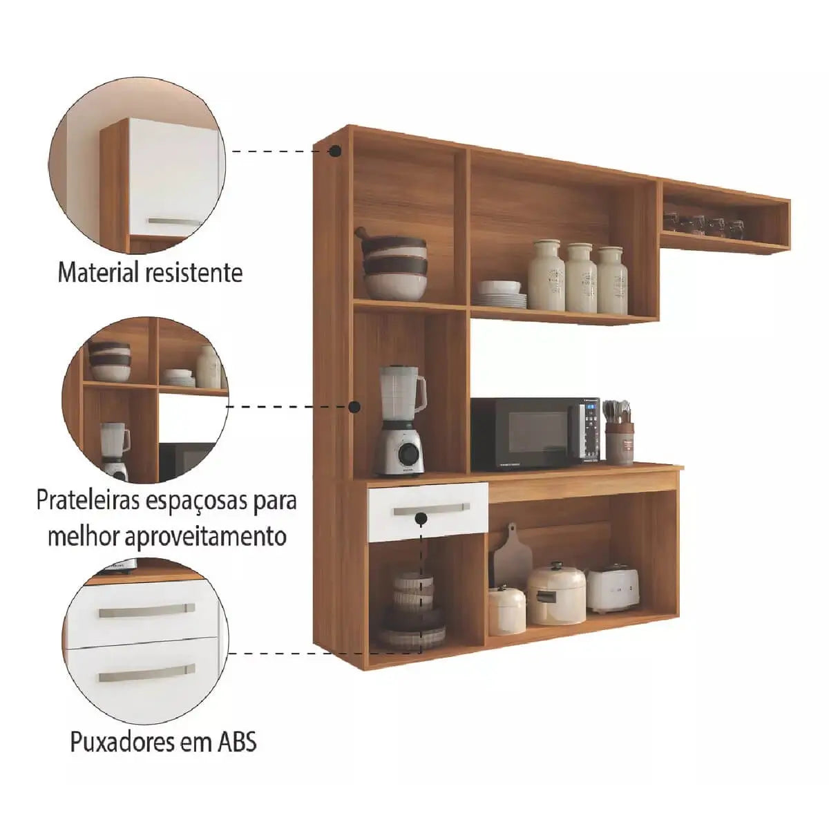 Cozinha Suspensa Belíssima 165 cm 6 Portas 1 Gaveta Branco – Fiorello — detalhes do produto